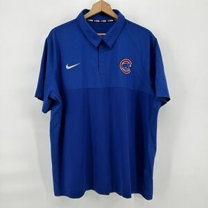Nike MLB Authentic Chicago Cubs Polo Shirt 2XL Blue Dri-Fit BSBL‎